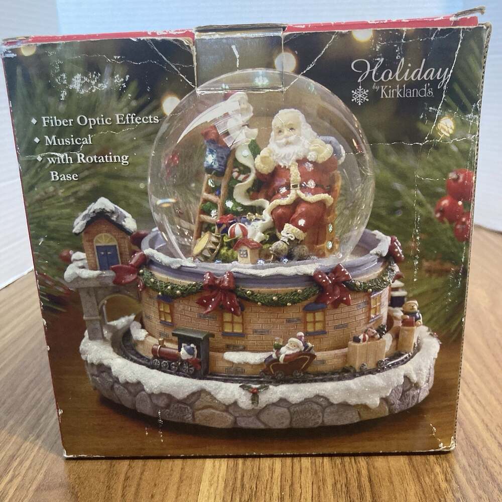 Holiday By Kirkland's Santa Water Globe Musical Revolving Base Train Fiber Optic